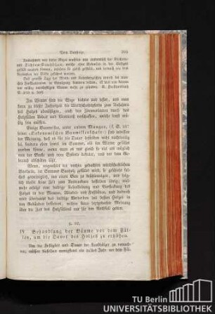 IV. Behandlung der Bäume vor dem Fällen, um die Dauer des Holzes zu erhöhen.