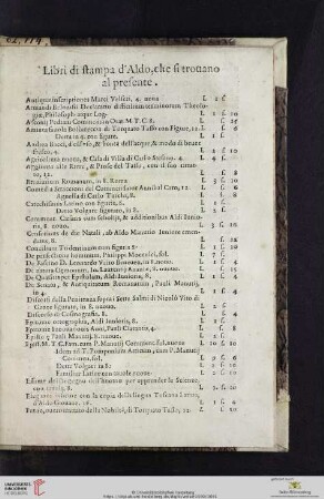Libri di stampa d'Aldo, che si touano al presente