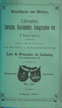Lager-Verzeichnis, 125. 1879