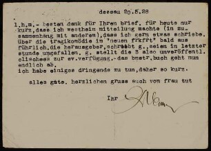 l.h.m. - besten dank für ihren brief. für heute nur kurz...