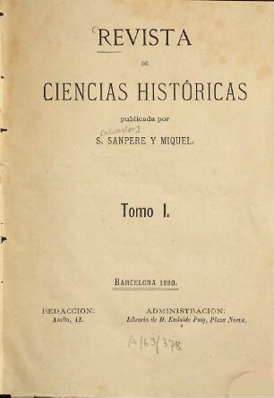 Revista de ciencias históricas. 1. 1880