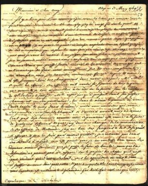 27) J. H. Pury an Niebuhr in Kopenhagen, Aleppo, 3. Mai 1769