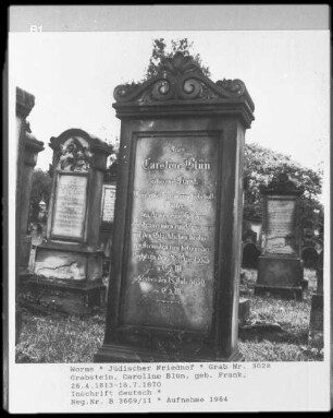 Grabstein der Caroline Blün (geborene Frank) (gestorben 1870.07.18)