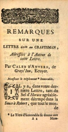 Remarques sur une lettre au Craftsman