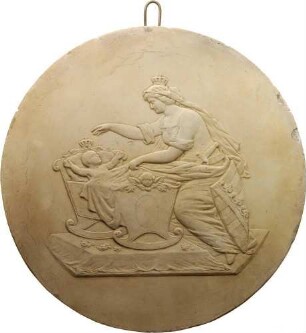 Gipsmodell der Medaille auf Herzog Friedrich August und Herzogin Luise - Geburt des Prinzen Georg (Rückseite, positiv)