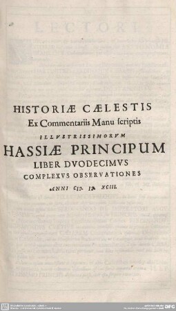 HISTORIAE CAELESTIS ... LIBER DVODECIMVS ...