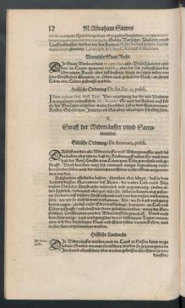 V. Straff der Widertäuffer unnd Sacramentirer.