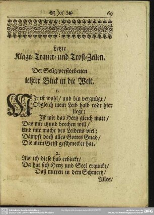 Letzte Klage- Trauer- und Trost-Zeilen