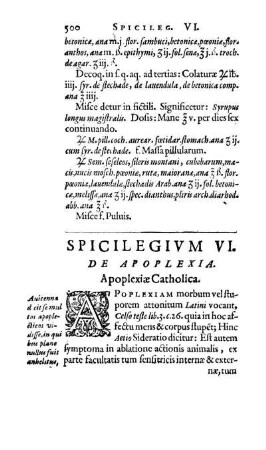 Spicilegivm VI. De Apoplexia.
