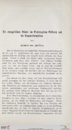 Die evangelischen Stände im Erzherzogtum Oestreich und die Gegenreformation