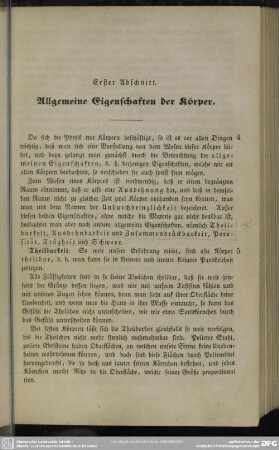 Erster Abschnitt. Allgemeine Eigenschaften der Körper