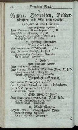 Aemter, Societäten, Brüderschaften und Wittwen-Cassen.
