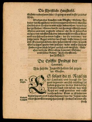 Die Eylffte Predigt der Haustafel. Wie sich die Jugendt halten sol gegen die Eltesten.