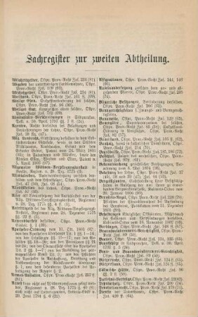 Sachregister zur zweiten Abtheilung