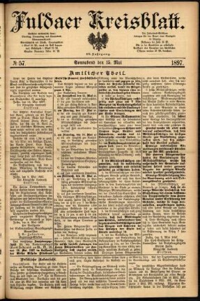 Erste Ausgabe vom Samstag, den 15. Mai 1897.