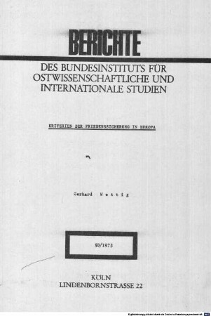 Kriterien der Friedenssicherung in Europa