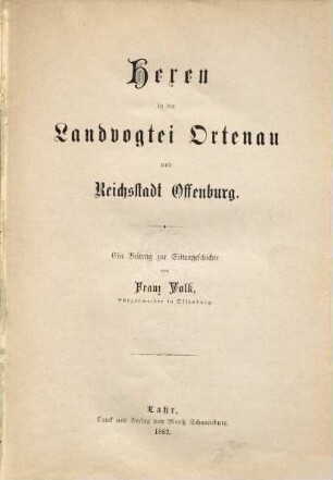 Hexen in der Landvogtei Ortenau und Reichsstadt Offenburg