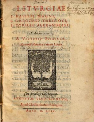 Litvrgiae S. Basilii Magni, S. Gregorii Theologi, S. Cyrilli Alexandrini
