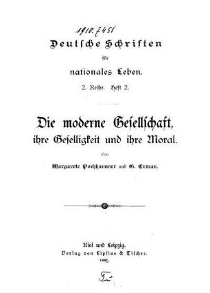 Die moderne Gesellschaft, ihre Geselligkeit und ihre Moral