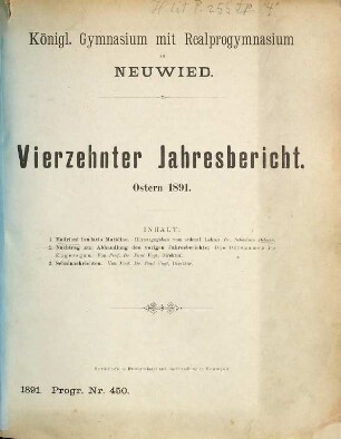 Jahresbericht : Ostern ... 1890/91