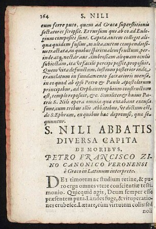 S. Nili Abbatis Diversa Capita De Moribus.