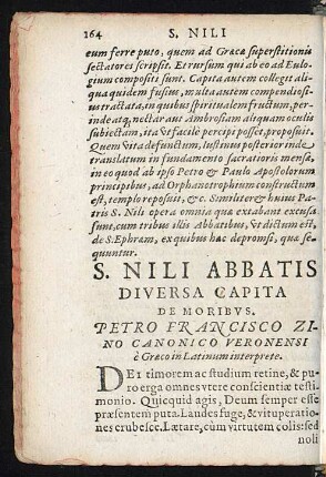 S. Nili Abbatis Diversa Capita De Moribus.