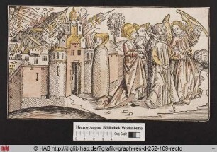 Der Engel rettet Lot und seine Töchter aus der brennenden Stadt Sodom, die Ehefrau Lots erstarrt während sie zurückblickt zu Salzsäure.