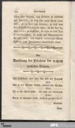 Von Ausübung der Pflichten der wahren christlichen Religion.