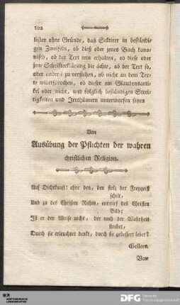 Von Ausübung der Pflichten der wahren christlichen Religion.