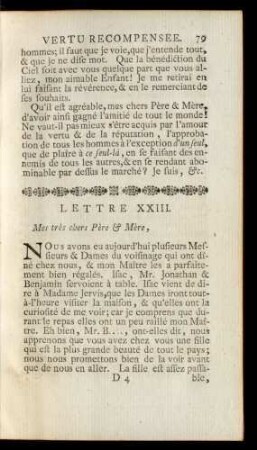 Lettre XXIII. Mes très chers Père & Mère, ...