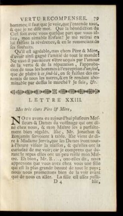 Lettre XXIII. Mes très chers Père & Mère, ...