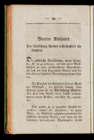 Vierter Abschnitt. Die Vorsehung Gottes insbesondere betrachtet.