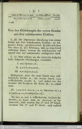 Von den Gleichungen des ersten Grades mit drei unbekannten Grössen