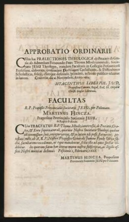 Approbatio Ordinarii. [und] Facultas.
