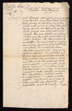 Todesanzeige des stud. theol. Christophorus Papke aus Greifswald, 1614.