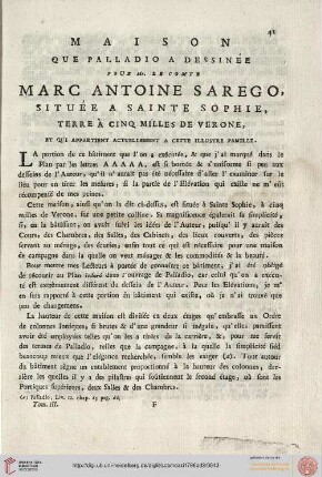Maison [...] pour Mr. le comte Marc Antoine Sarego
