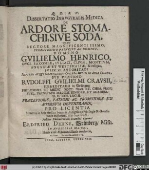 Dissertatio Inavgvralis Medica De Ardore Stomachi, Sive Soda