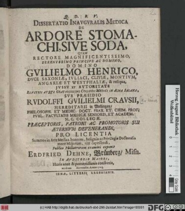 Dissertatio Inavgvralis Medica De Ardore Stomachi, Sive Soda