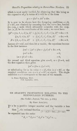 On Staud's proposition relating to the bernoullian numbers.