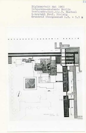 Osteuropa-Akademie, Berlin-Spandau (Diplomarbeit bei Peter Poelzig): Grundriss Obergeschoss + 5.50, 1:200