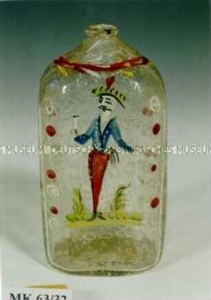 Flasche mit Emailmalerei und Trinkspruch