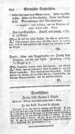 Druckfehler. In des XIII. Bandes I. Stücke. - XIII. Bandes II. Stücke.
