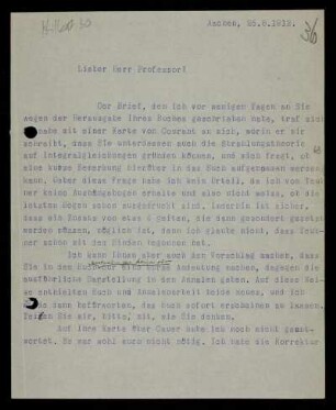 Nr. 36: Brief von Otto Blumenthal an David Hilbert, Aachen, 25.6.1912