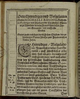 Dem Ehrwürdigen und Wohlgelarten Herrn Michaeli Rosino, [...]