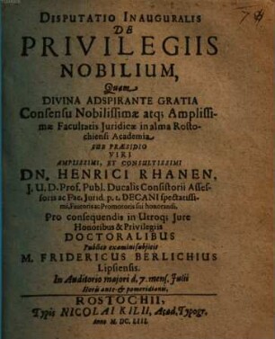Disputatio Inauguralis De Privilegiis Nobilium