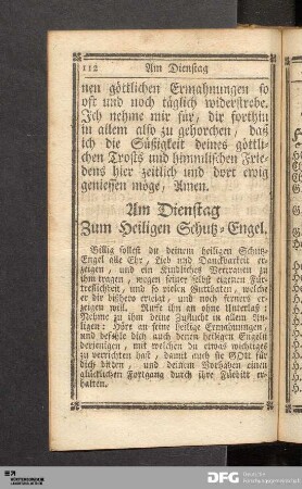 Am Dienstag zum Heiligen Schutz-Engel.