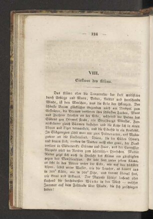 VIII. Einfluss des Klima.