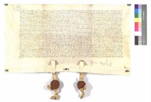 Franz Wolfgang und Eitelfritz, Grafen zu Zollern an Graf Albrecht von Hohenlohe: Erbschaftsteilung, Verpfändung der Stadt Hechingen; Siegel: beide Zollern.