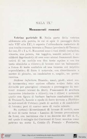 Sala IX: Monumenti romani