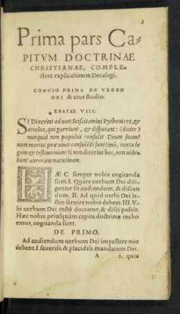 Concio Prima De Verbo Dei & eius studio.
